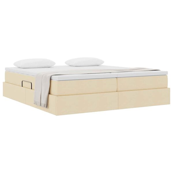 vidaXL Cama con almacenamiento y colch&oacute;n Crema 200 x 200 cm Poli&eacute;ster