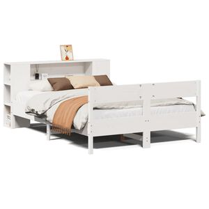 vidaXL Cama con estanter&iacute;a sin colch&oacute;n madera maciza blanca 120x190 cm