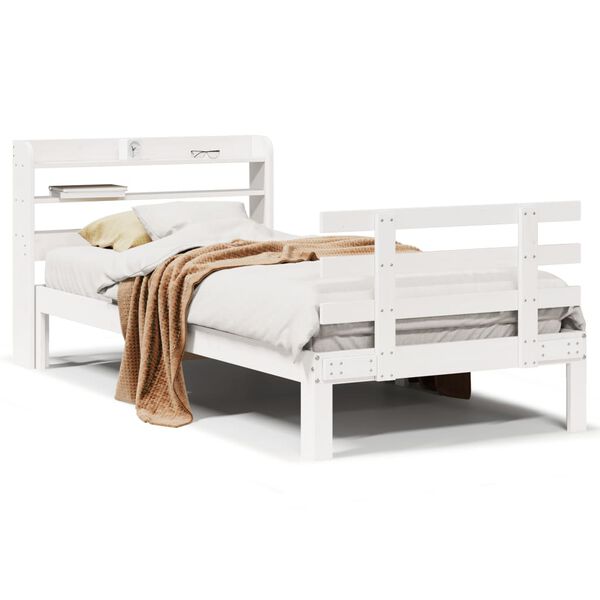 vidaXL Estructura de cama con cabecero madera pino blanco 75x190 cm