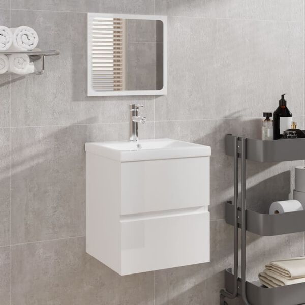 vidaXL Armario de lavabo con lavamanos y espejo blanco brillante