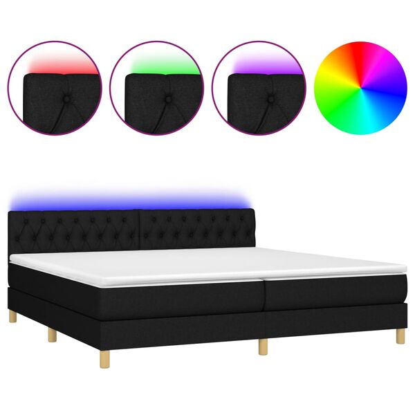 vidaXL Cama box spring con colch&oacute;n LED tela negro 200x200 cm