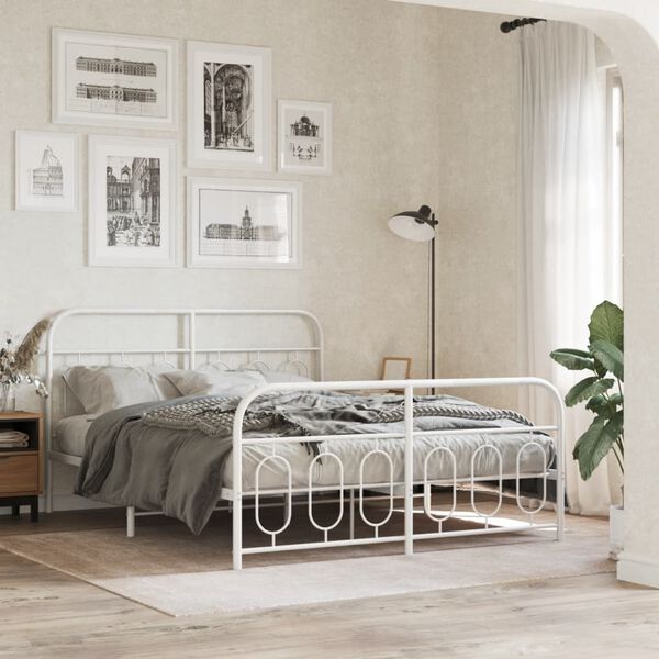 vidaXL Estructura cama sin colch&oacute;n con estribo metal blanco 150x200 cm
