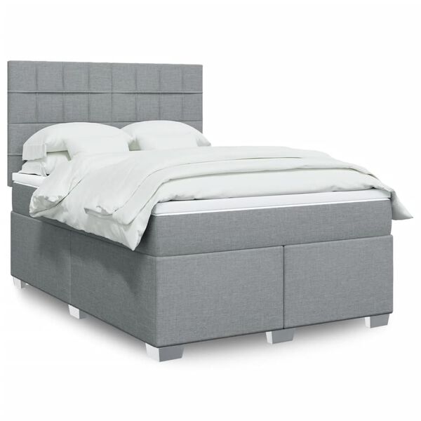 vidaXL Cama box spring con colch&oacute;n tela gris claro 160x200 cm