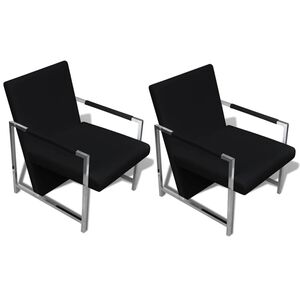 vidaXL Sillones 2 unidades estructura cromada cuero sint&eacute;tico negro