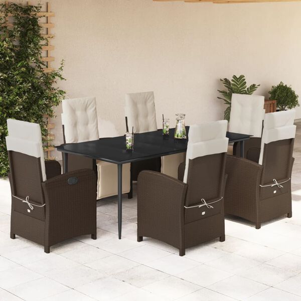 vidaXL Set comedor de jard&iacute;n 7 pzas con cojines rat&aacute;n sint&eacute;tico marr&oacute;n
