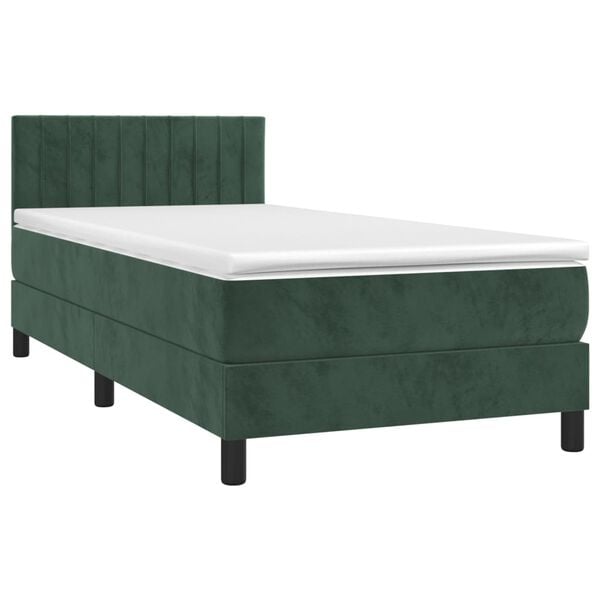 vidaXL Cama box spring colch&oacute;n y LED terciopelo verde oscuro 100x200cm