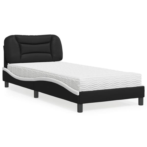 vidaXL Cama con colchón Hvar cuero sintético negro y blanco 90x190 cm