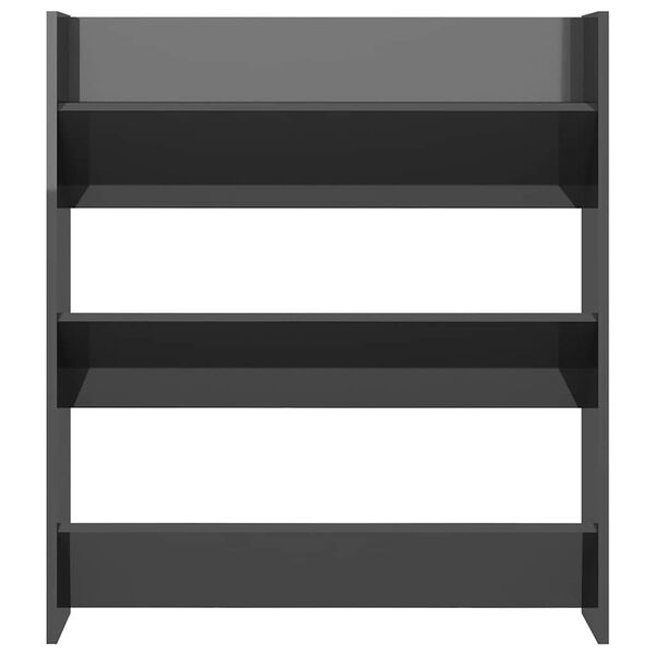 vidaXL Zapatero de pared madera contrachapada gris brillo 80x18x90 cm