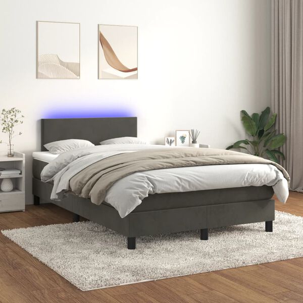 vidaXL Cama box spring colch&oacute;n y LED terciopelo gris oscuro 120x200 cm