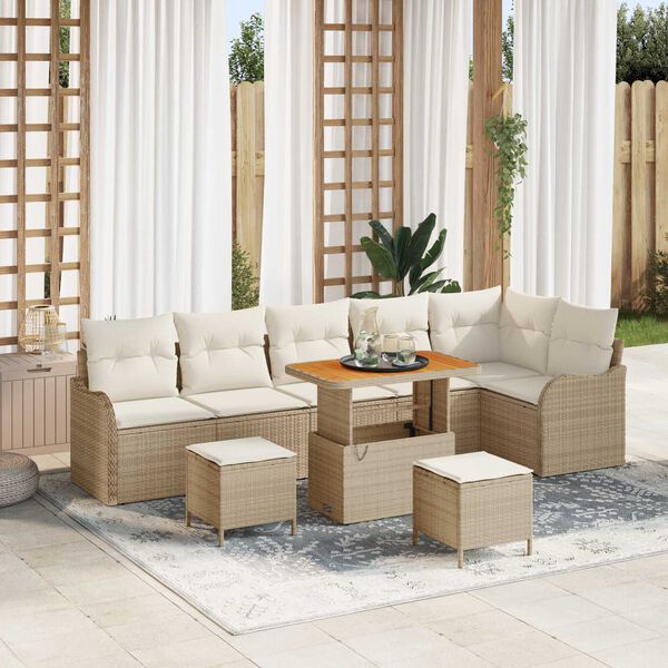 vidaXL Conjunto de sof&aacute; de jard&iacute;n con coj&iacute;n 9 pcs Beige y Crema