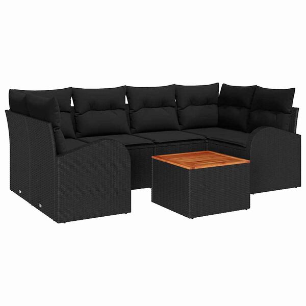 vidaXL Conjunto de sof&aacute;s de jard&iacute;n 7 pcs Negro rat&aacute;n sint&eacute;tico