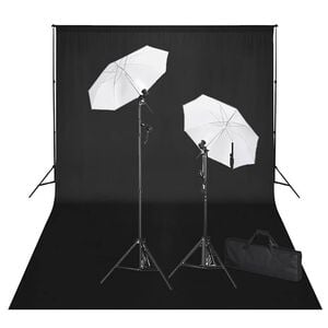 vidaXL Kit de estudio fotogr&aacute;fico tel&oacute;n fondo negro 600x300 cm y luces