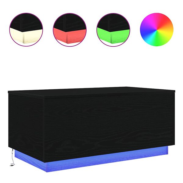 vidaXL Mesa de centro con luces LED roble negro 90x50x40 cm