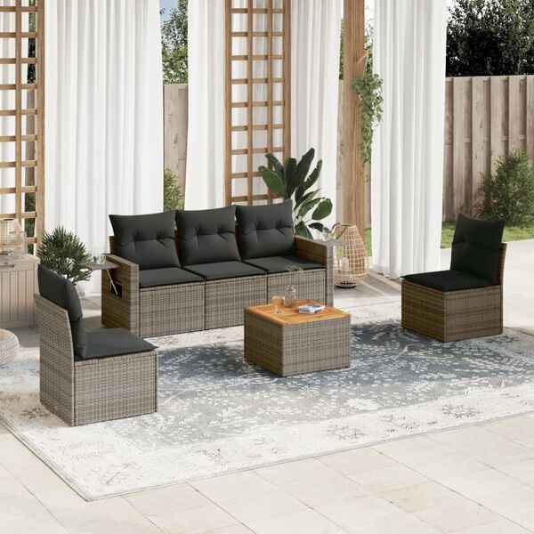 vidaXL Set de muebles de jardín 6 pzas y cojines ratán sintético gris