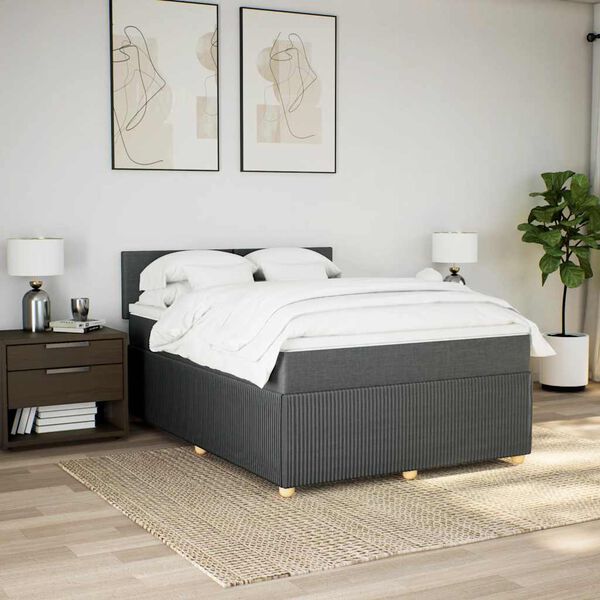 vidaXL Cama box spring con colch&oacute;n tela gris oscuro 140x200 cm