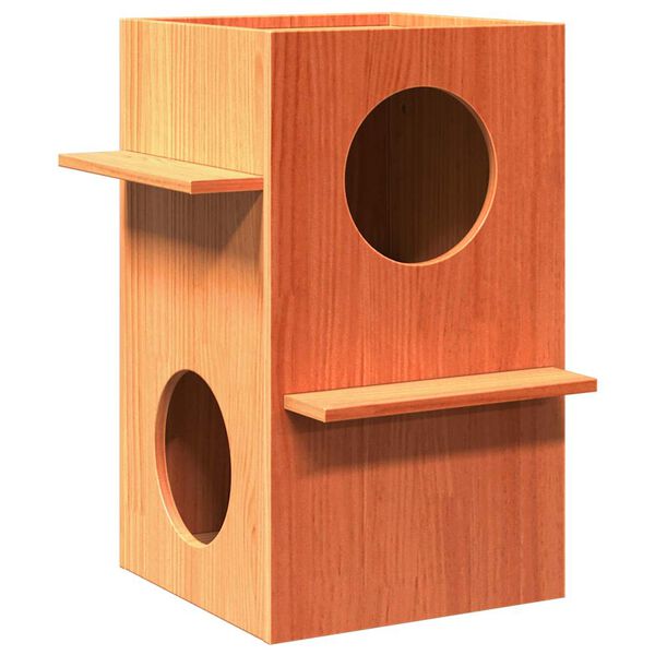 vidaXL Casa para gatos cera marrón 43x43x60 cm madera maciza pino