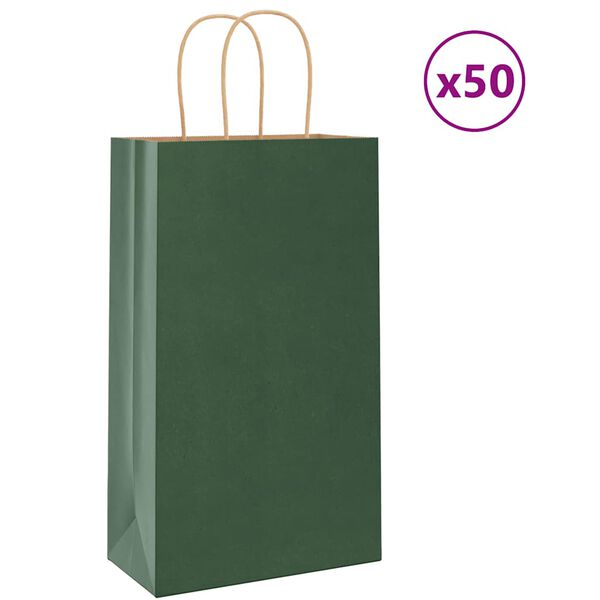 vidaXL Bolsas de papel con asas 50 uds verde 21x11x36 cm