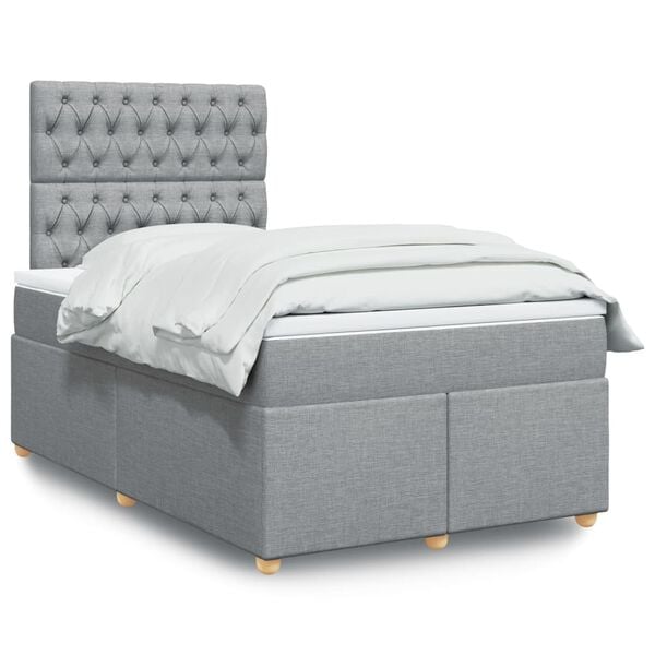 vidaXL Cama box spring con colch&oacute;n tela gris claro 120x200 cm