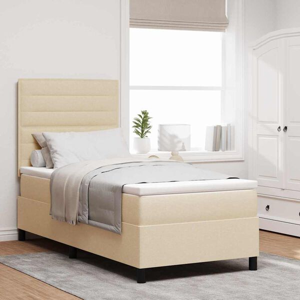 vidaXL Cama tipo Box Spring con colch&oacute;n Crema 90 x 200 cm tela