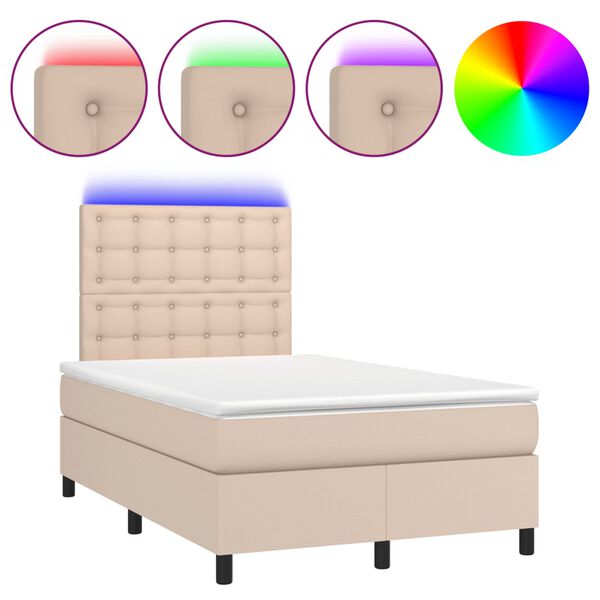 vidaXL Cama box spring colchón LED cuero sintético capuchino 120x190cm