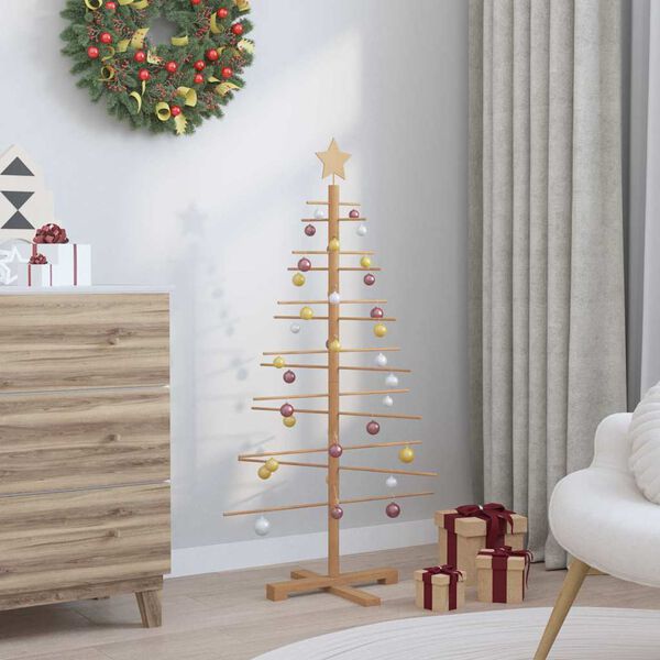 vidaXL Árbol de Navidad de madera con soporte Marrón 125 cm Bambú