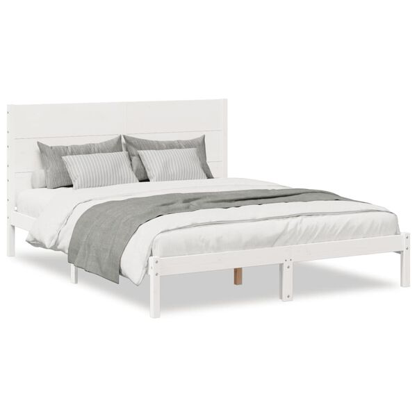 vidaXL Cama extralarga sin colch&oacute;n madera maciza blanca 140x210 cm