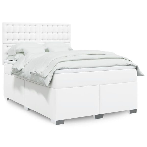 vidaXL Cama box spring con colch&oacute;n cuero sint&eacute;tico blanco 140x190 cm