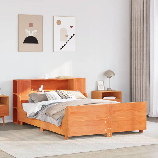 vidaXL Cama sin colch&oacute;n madera maciza de pino marr&oacute;n cera 140x190 cm