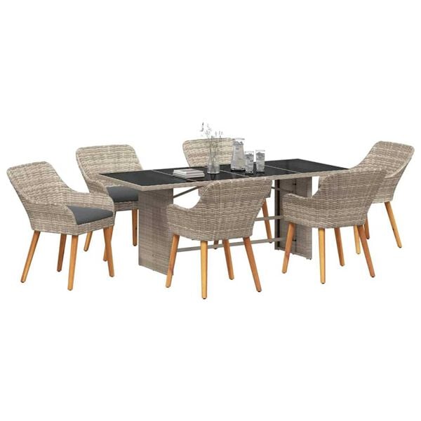 vidaXL Conjunto de Comedor de Jard&iacute;n 7 pcs Gris Claro rat&aacute;n sint&eacute;tico