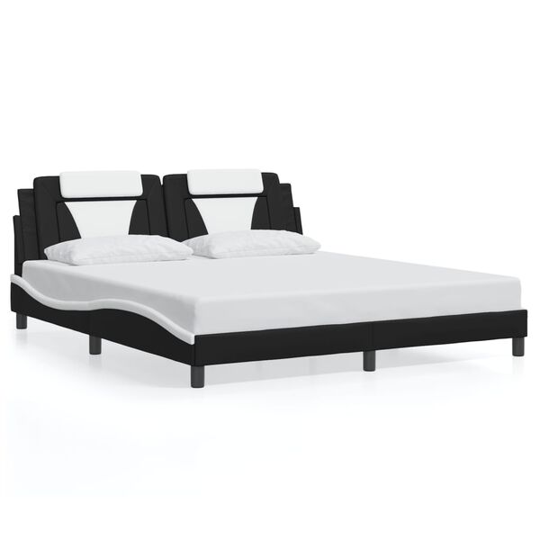 vidaXL Estructura de cama Viana sin colch&oacute;n cuero sint&eacute;tico negro y blanco
