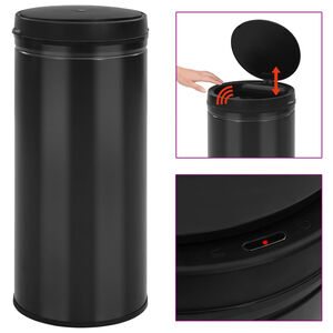 vidaXL Cubo de basura con sensor autom&aacute;tico 80L acero al carbono negro