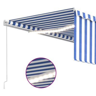 vidaXL Toldo retráctil manual con persiana y LED azul y blanco 4x3 m