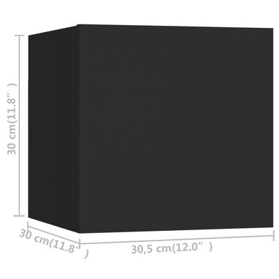 vidaXL Muebles de pared para TV 8 uds negro 30,5x30x30 cm
