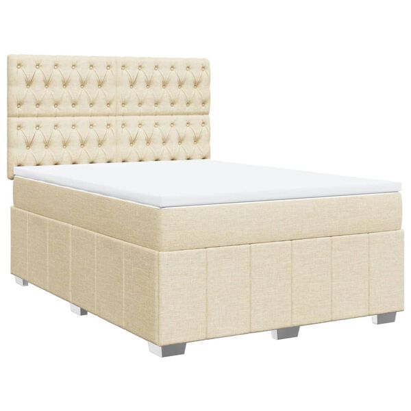 vidaXL Cama box spring con colch&oacute;n tela color crema 140x190 cm