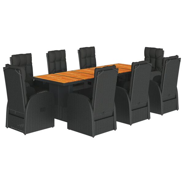 vidaXL Set de comedor de jard&iacute;n 9 pzas y cojines rat&aacute;n sint&eacute;tico negro