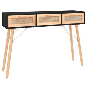 vidaXL Mesa consola madera pino maciza rat&aacute;n natural negro 105x30x75cm