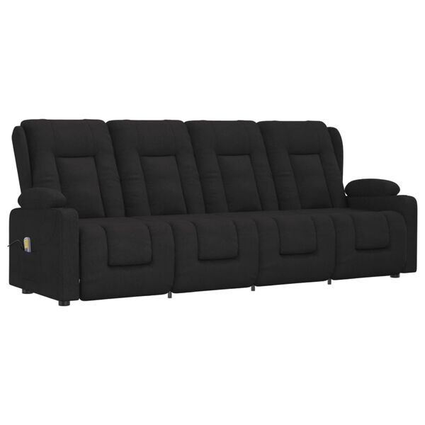 vidaXL Sill&oacute;n de masaje reclinable 4 plazas con portavasos tela negro