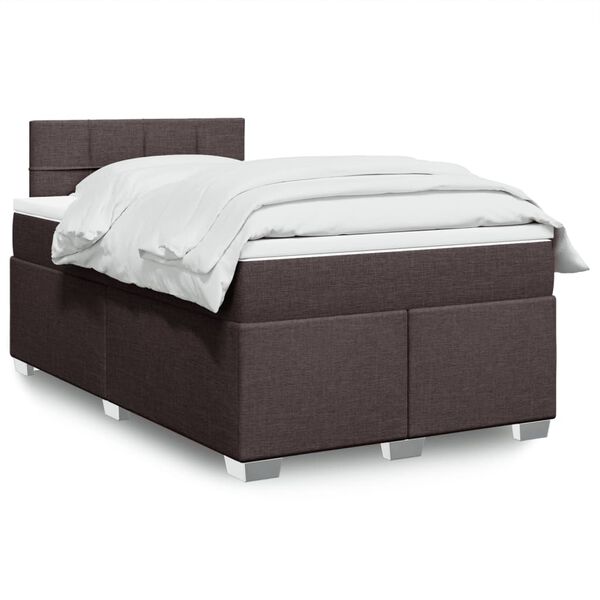 vidaXL Cama box spring con colch&oacute;n tela marr&oacute;n oscuro 120x190 cm