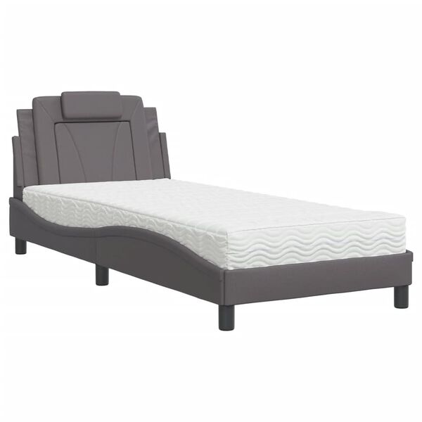 vidaXL Cama Viana con colch&oacute;n cuero sint&eacute;tico gris 90x200 cm