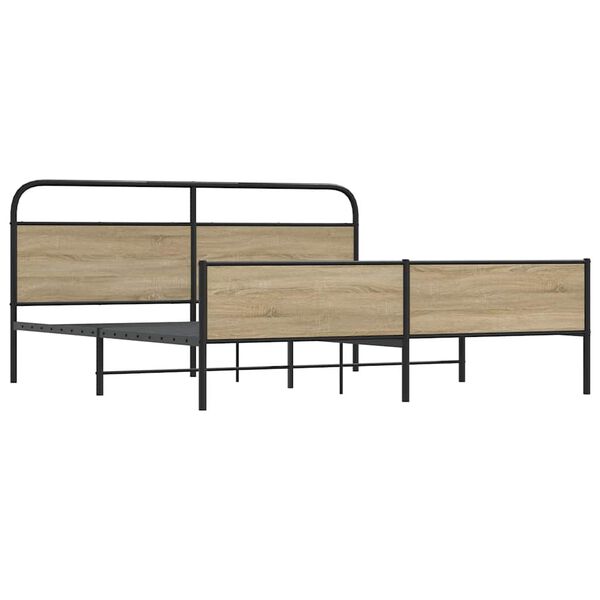 vidaXL Estructura de cama sin colch&oacute;n metal roble ahumado 193x203 cm