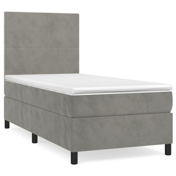vidaXL Cama box spring con colch&oacute;n terciopelo gris claro 80x200 cm