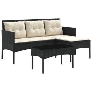 vidaXL Conjunto de sof&aacute;s de jard&iacute;n 2 pcs Negro y crema rat&aacute;n sint&eacute;tico