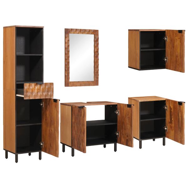 vidaXL Juegos de Ba&ntilde;o con caj&oacute;n 5 pcs Madera de Acacia Marr&oacute;n