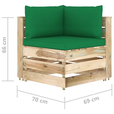 vidaXL Muebles de jardín 4 piezas con cojines madera impregnada verde