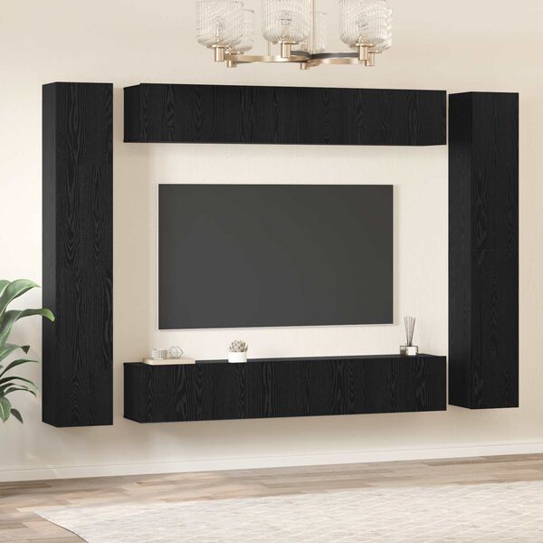 vidaXL Conjunto de mueble de TV Montaje en la pared 10 pcs Roble Negro