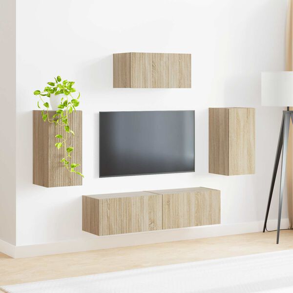 vidaXL Conjunto de mueble de TV Montaje en la pared 5 pcs Roble Sonoma