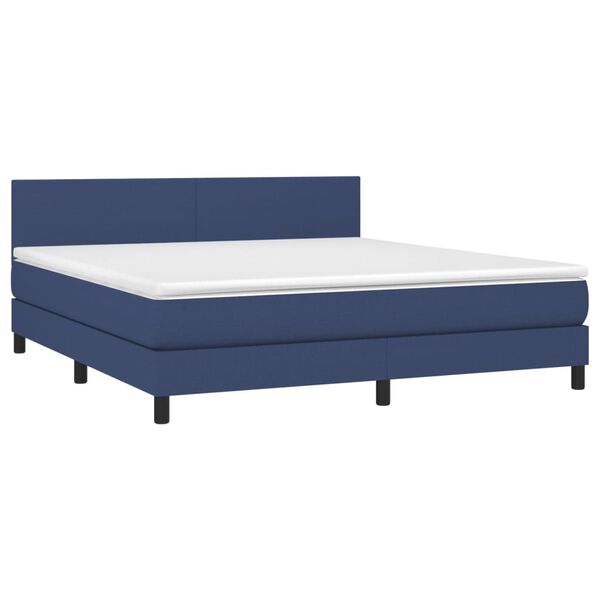 vidaXL Cama box spring con colch&oacute;n y LED tela azul 180x200 cm