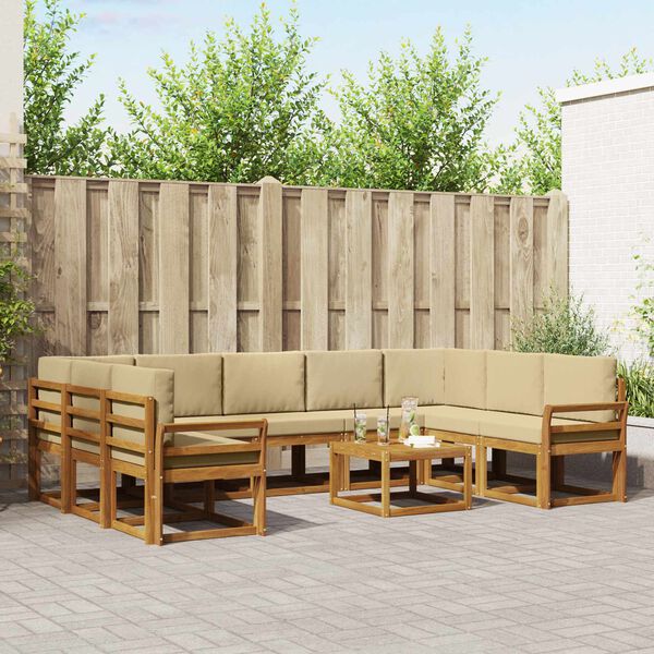 vidaXL Conjunto de sof&aacute;s de exterior con coj&iacute;n 10 pcs Natural y Beige