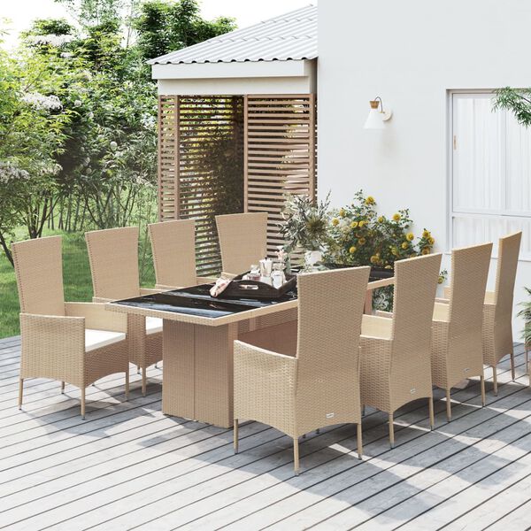 vidaXL Set comedor de jardín 9 pzas con cojines ratán sintético beige