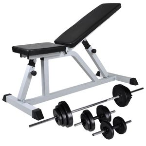vidaXL Banco de entrenamiento con juego de barras y mancuernas 30,5 kg